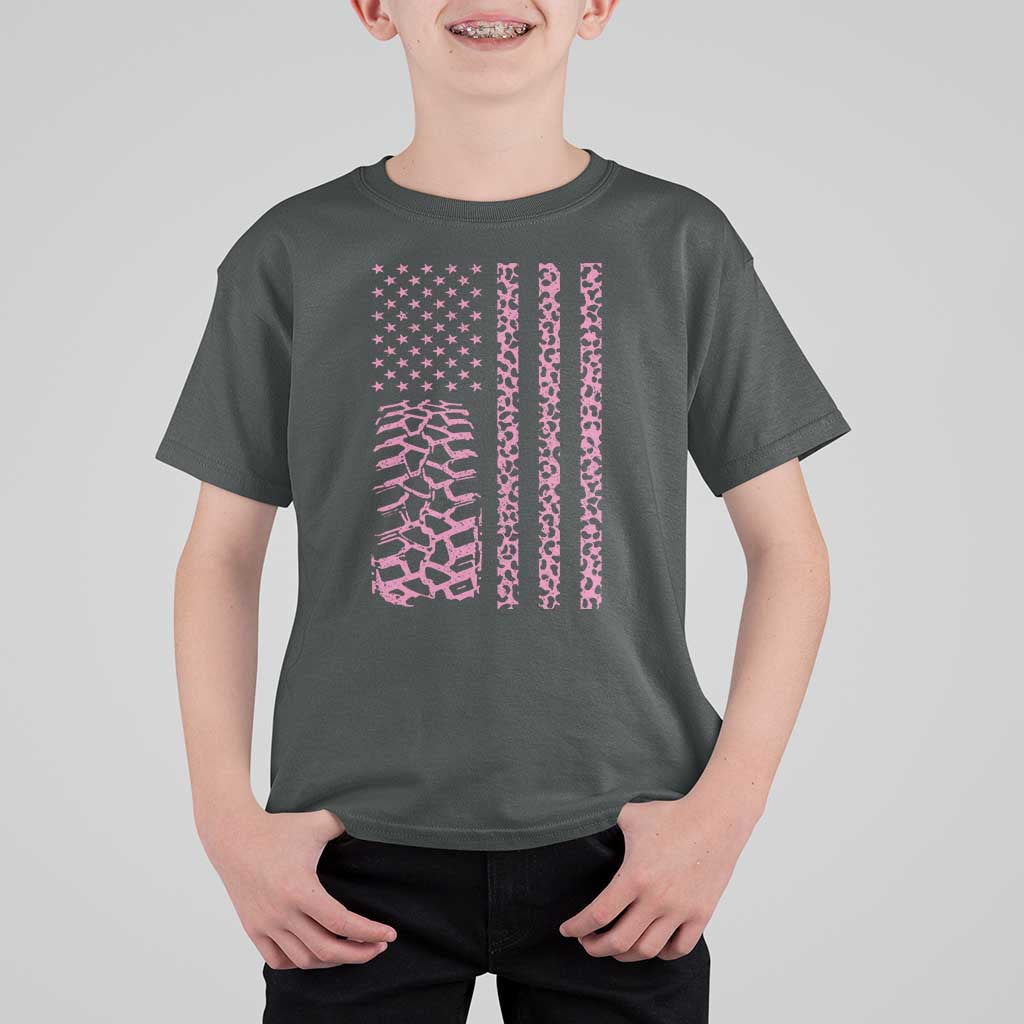 Off Road Car Wheel Pink Leopard Print American Flag T Shirt For Kid - Wonder Print Shop