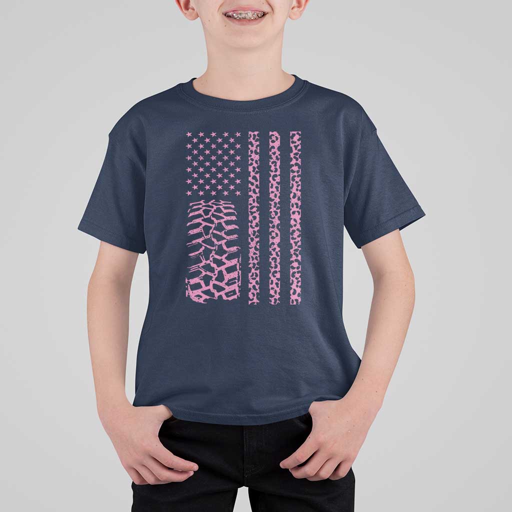 Off Road Car Wheel Pink Leopard Print American Flag T Shirt For Kid - Wonder Print Shop