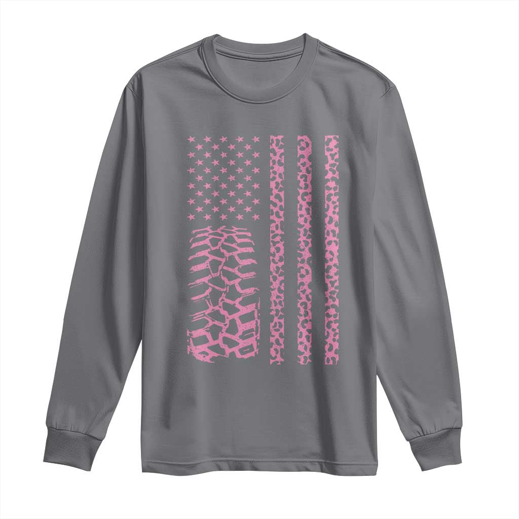 Off Road Car Wheel Pink Leopard Print American Flag Long Sleeve Shirt - Wonder Print Shop