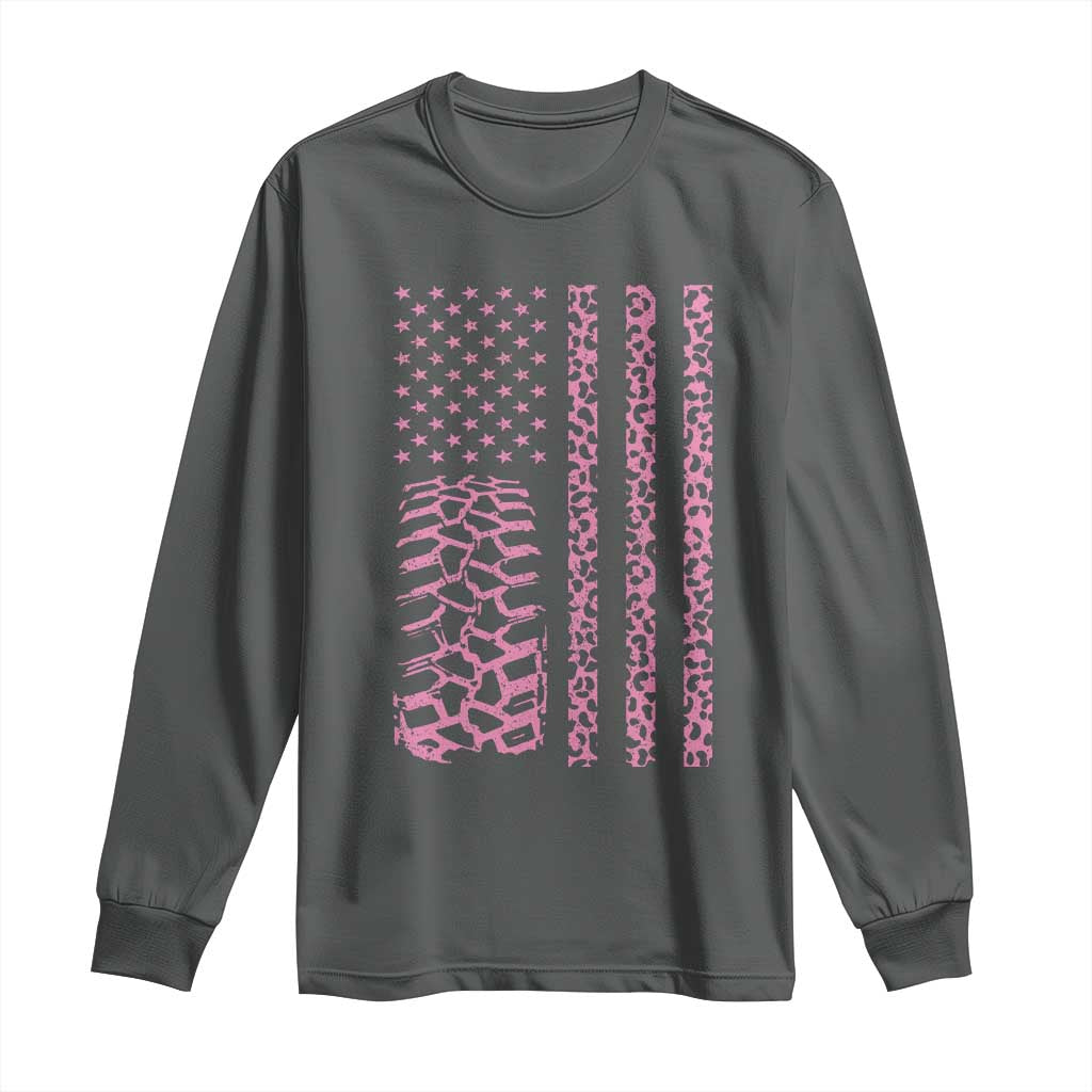 Off Road Car Wheel Pink Leopard Print American Flag Long Sleeve Shirt - Wonder Print Shop