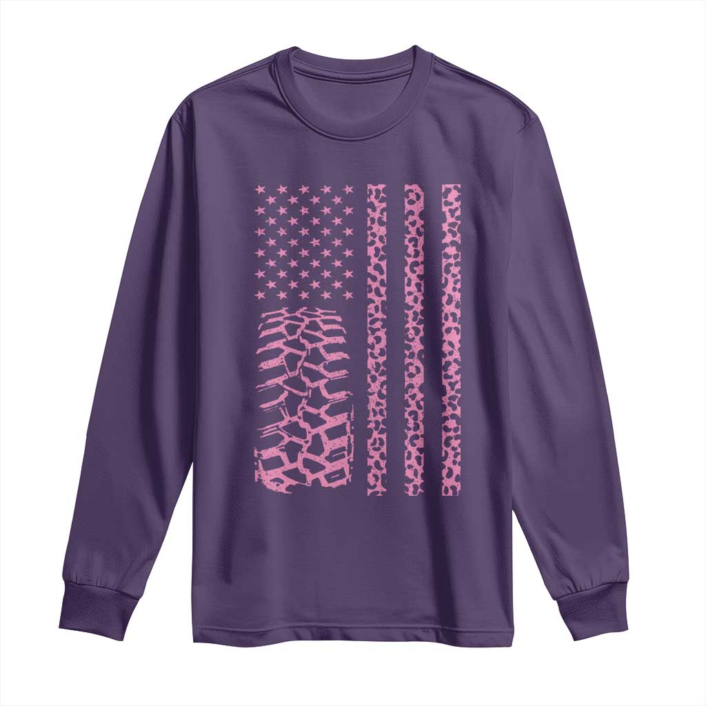 Off Road Car Wheel Pink Leopard Print American Flag Long Sleeve Shirt - Wonder Print Shop