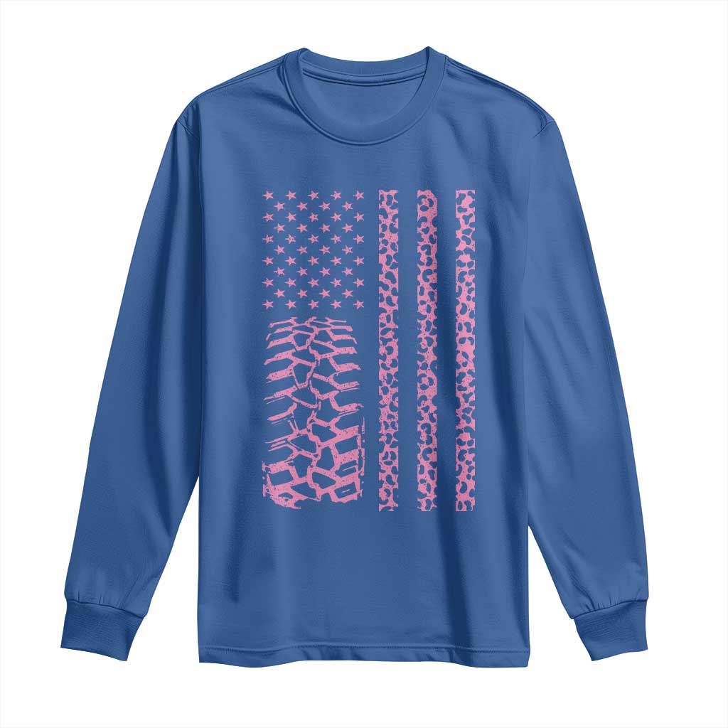 Off Road Car Wheel Pink Leopard Print American Flag Long Sleeve Shirt - Wonder Print Shop