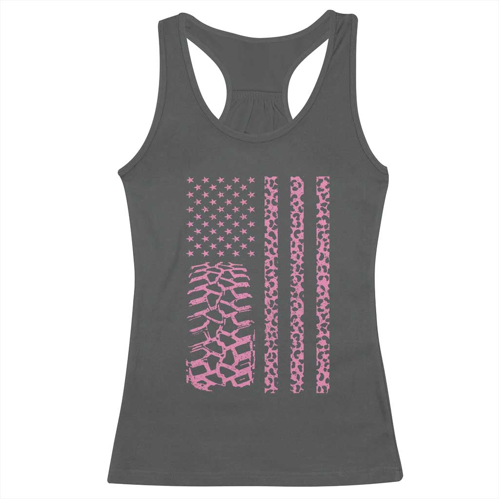 Off Road Car Wheel Pink Leopard Print American Flag Racerback Tank Top - Wonder Print Shop
