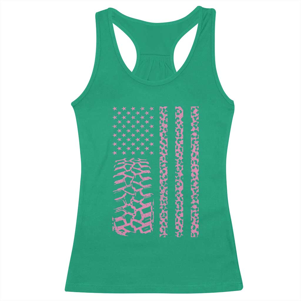 Off Road Car Wheel Pink Leopard Print American Flag Racerback Tank Top - Wonder Print Shop