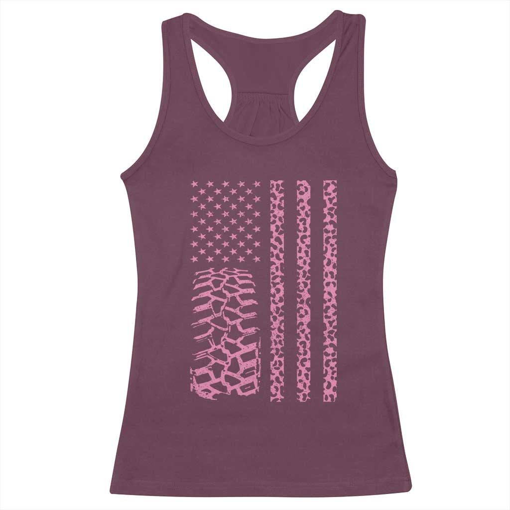 Off Road Car Wheel Pink Leopard Print American Flag Racerback Tank Top - Wonder Print Shop