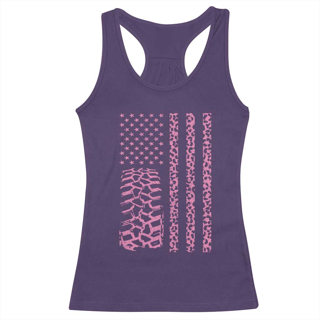 Off Road Car Wheel Pink Leopard Print American Flag Racerback Tank Top - Wonder Print Shop
