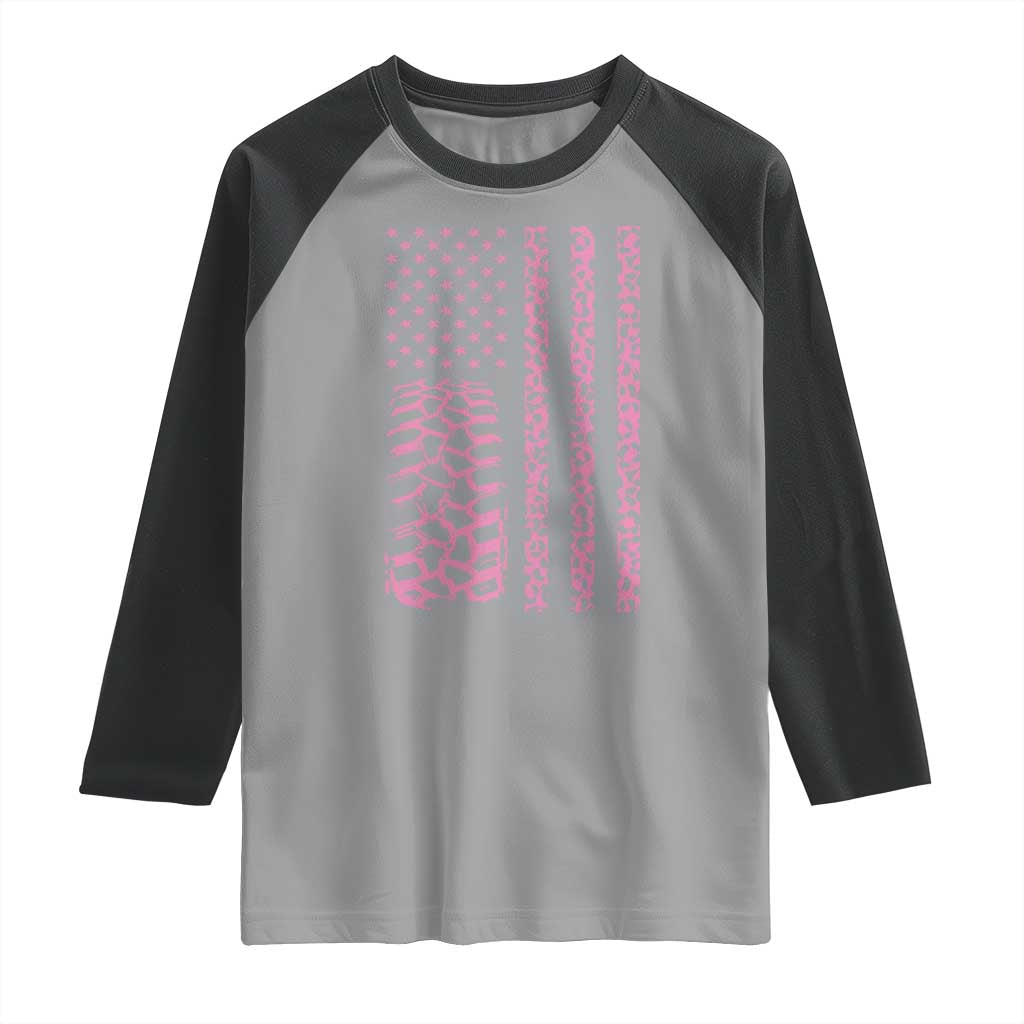 Off Road Car Wheel Pink Leopard Print American Flag Raglan Shirt - Wonder Print Shop