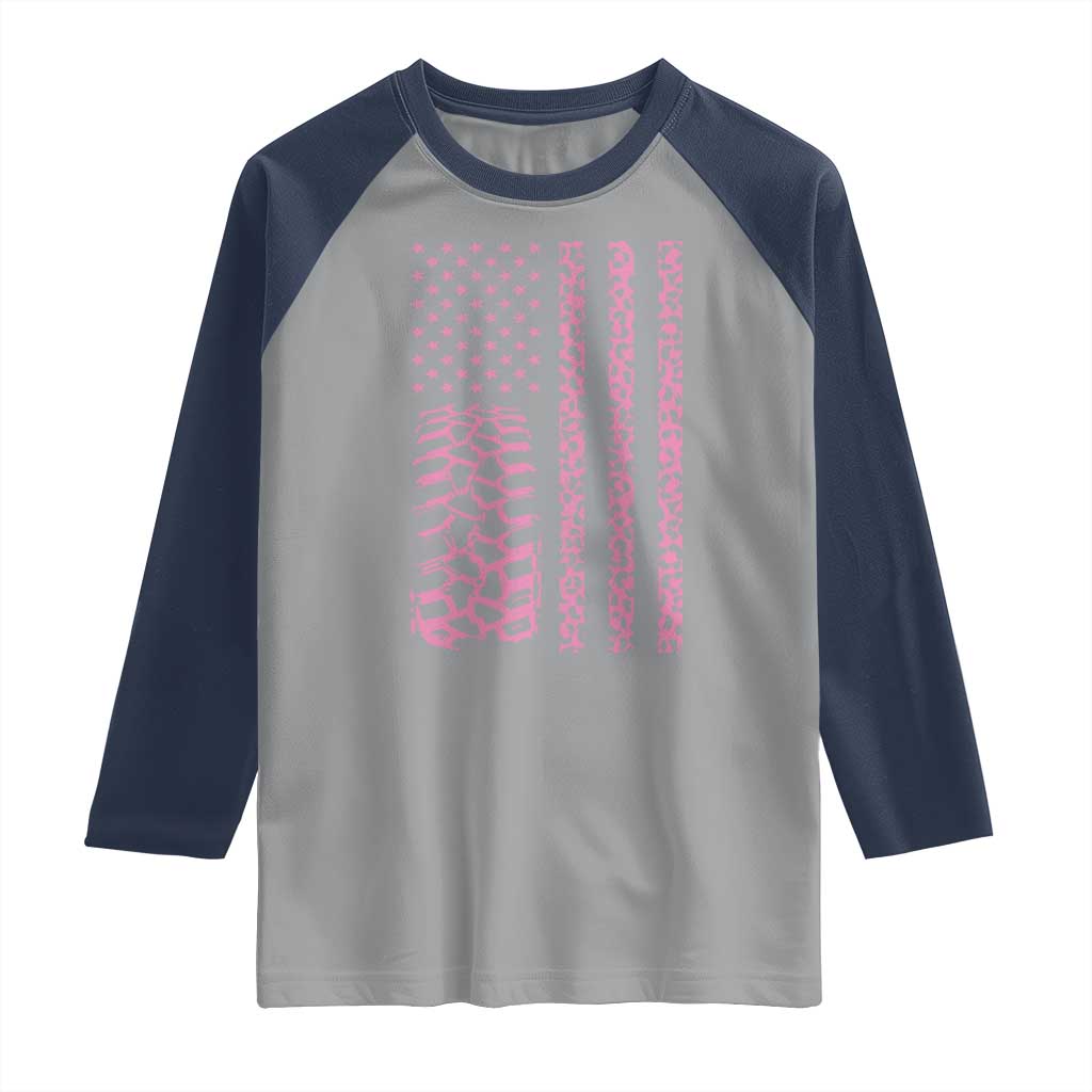 Off Road Car Wheel Pink Leopard Print American Flag Raglan Shirt - Wonder Print Shop