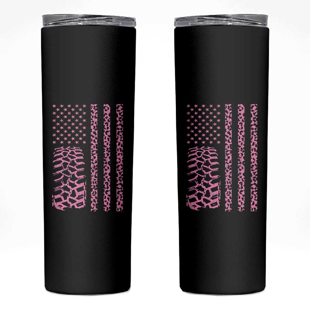 Off Road Car Wheel Pink Leopard Print American Flag Skinny Tumbler - Wonder Print Shop