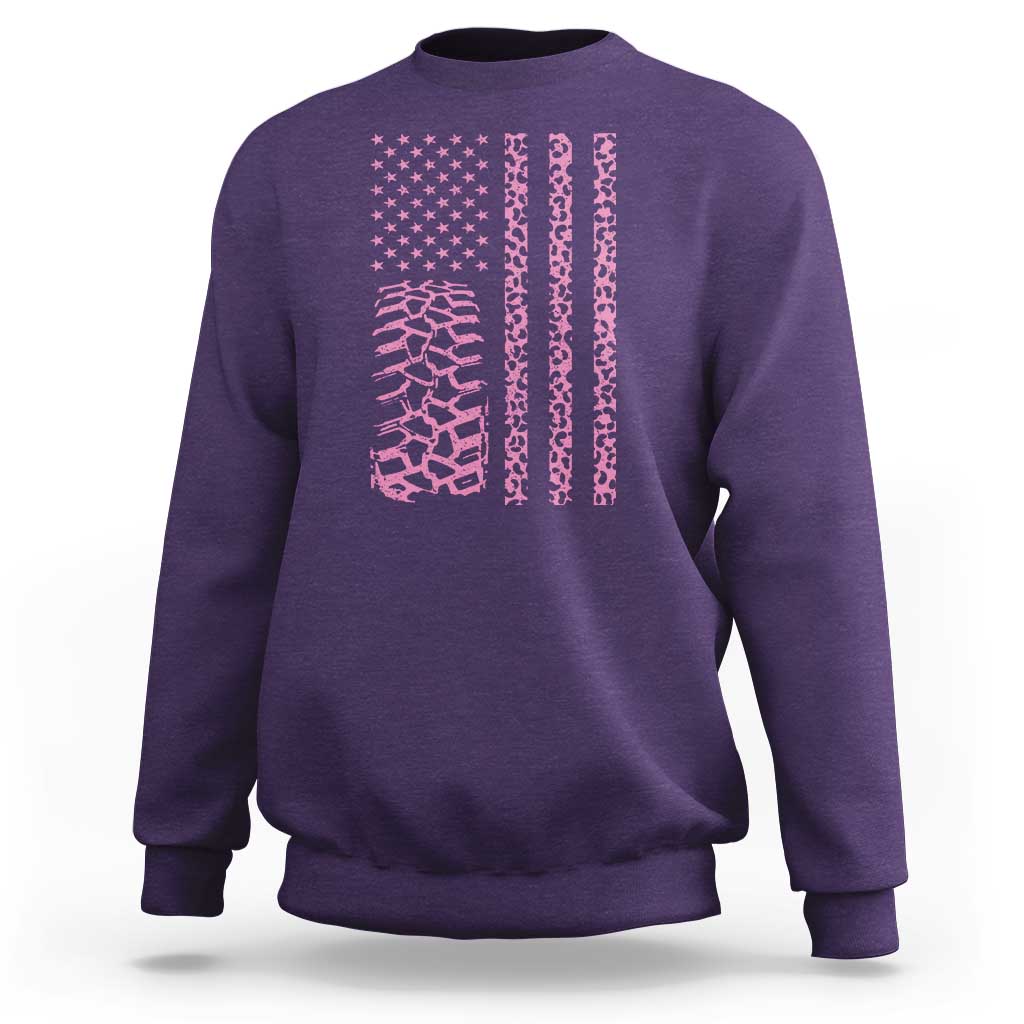Off Road Car Wheel Pink Leopard Print American Flag Sweatshirt - Wonder Print Shop