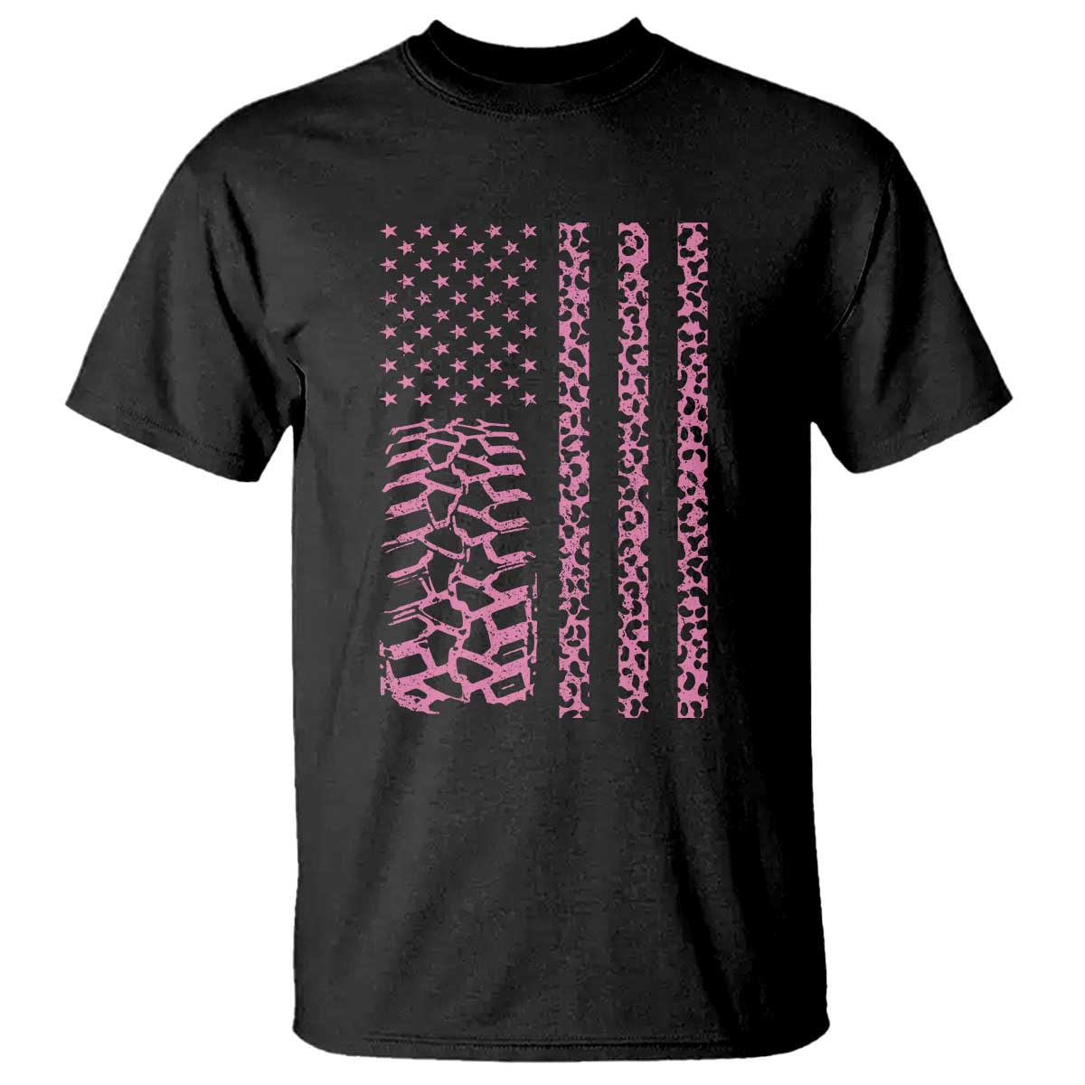 Off Road Car Wheel Pink Leopard Print American Flag T Shirt - Wonder Print Shop