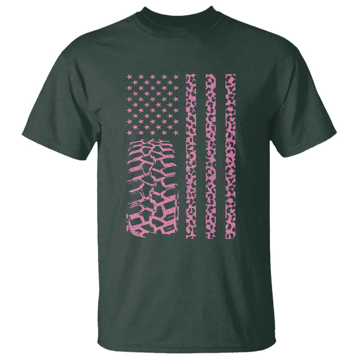 Off Road Car Wheel Pink Leopard Print American Flag T Shirt - Wonder Print Shop