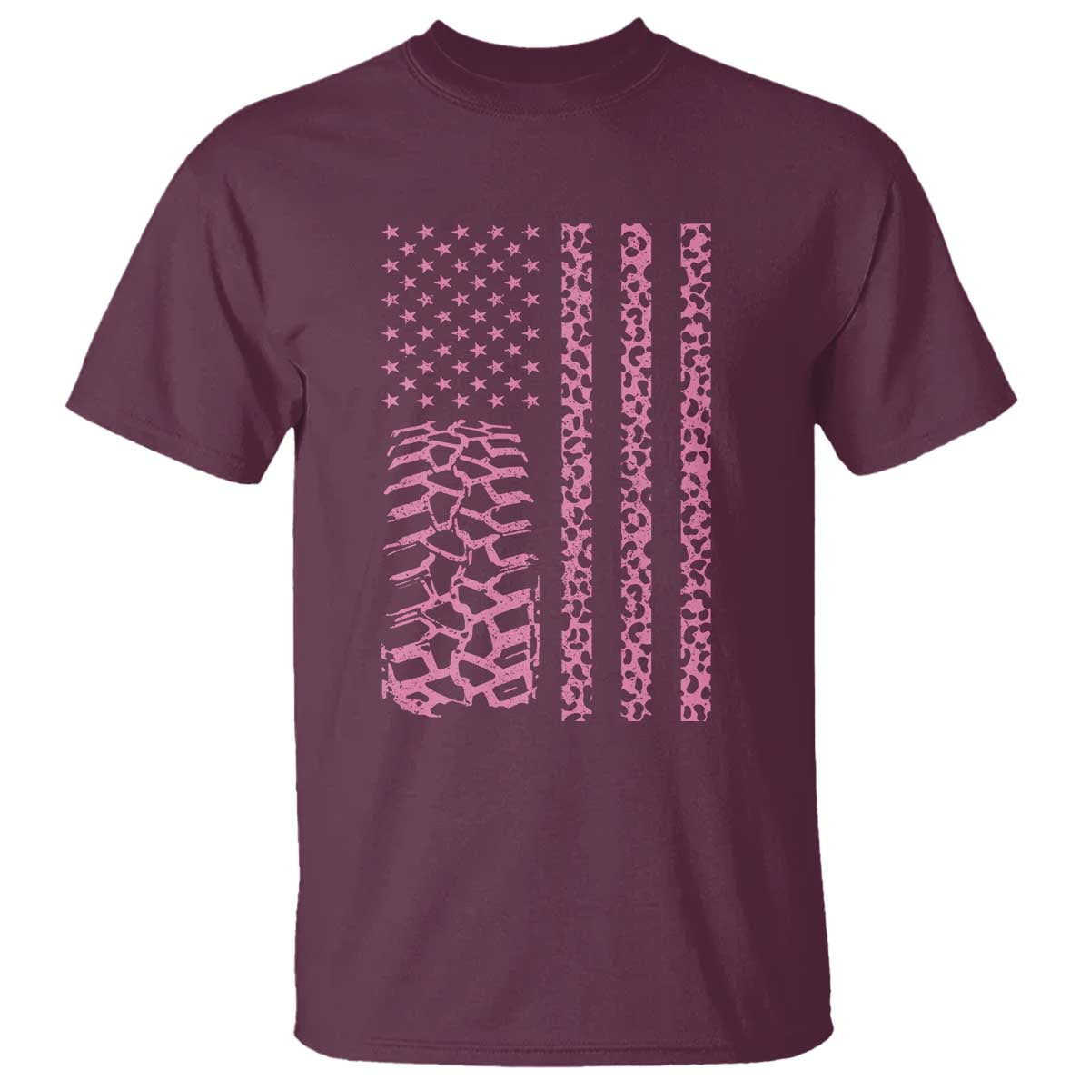 Off Road Car Wheel Pink Leopard Print American Flag T Shirt - Wonder Print Shop