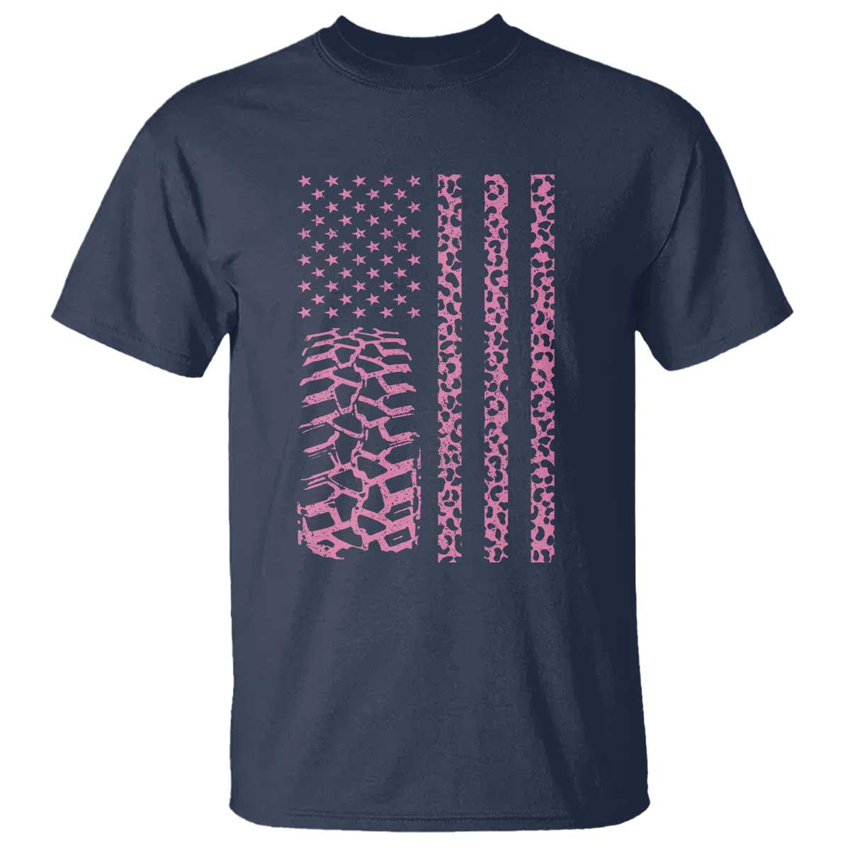 Off Road Car Wheel Pink Leopard Print American Flag T Shirt - Wonder Print Shop