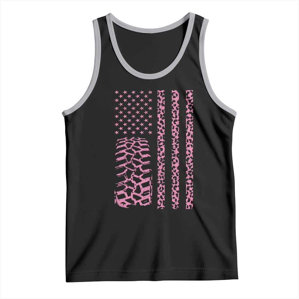 Off Road Car Wheel Pink Leopard Print American Flag Tank Top - Wonder Print Shop
