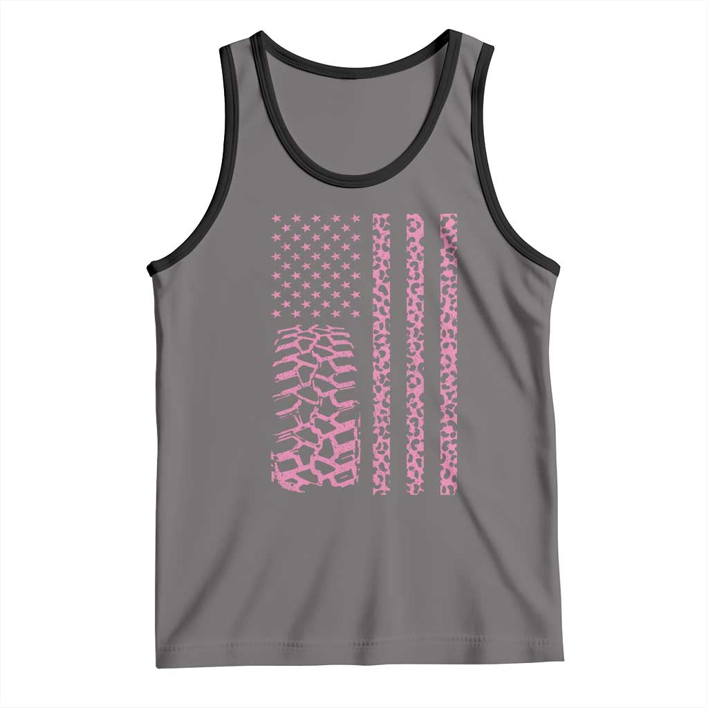 Off Road Car Wheel Pink Leopard Print American Flag Tank Top - Wonder Print Shop