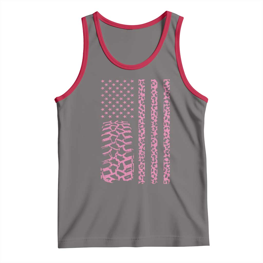 Off Road Car Wheel Pink Leopard Print American Flag Tank Top - Wonder Print Shop