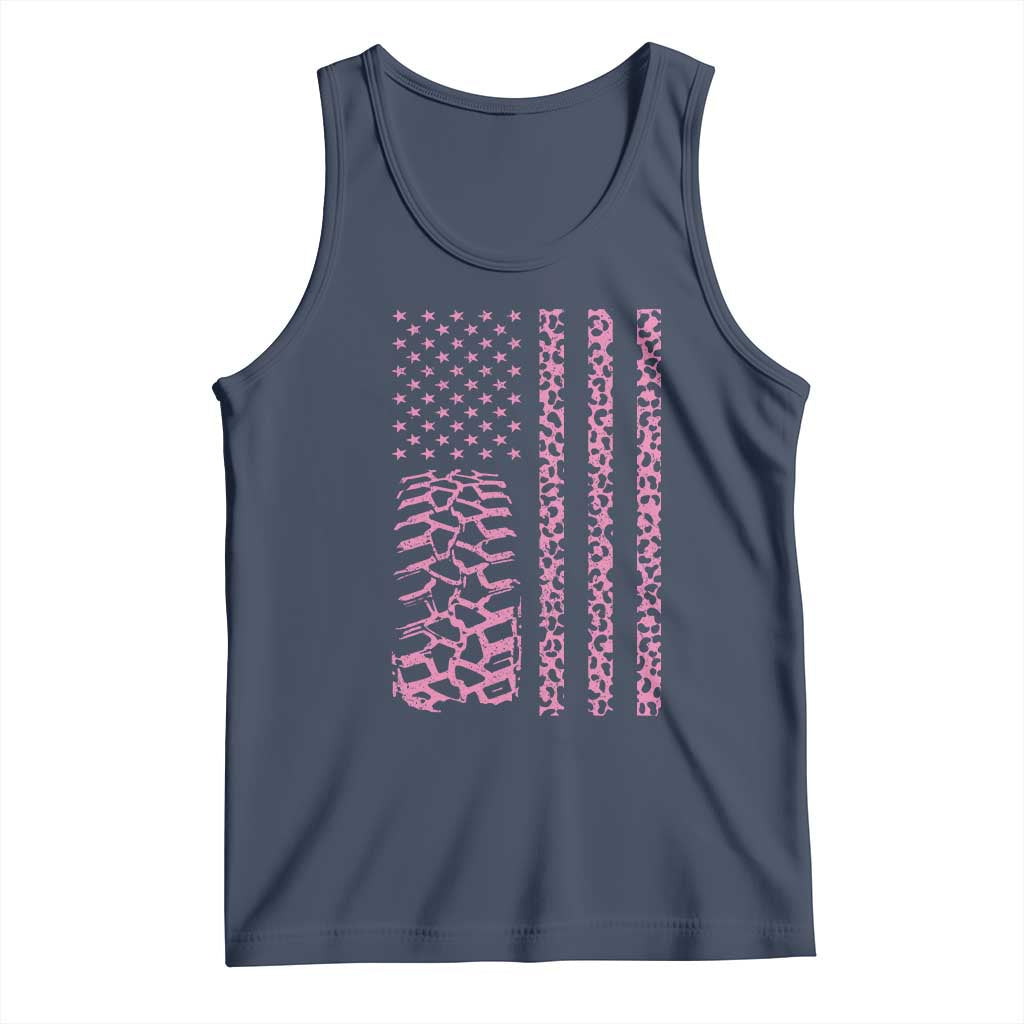 Off Road Car Wheel Pink Leopard Print American Flag Tank Top - Wonder Print Shop