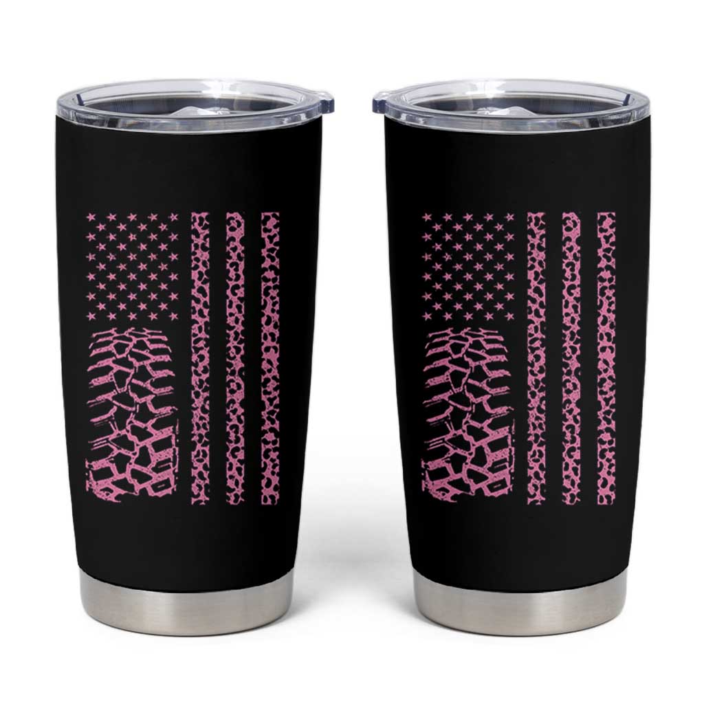 Off Road Car Wheel Pink Leopard Print American Flag Tumbler Cup - Wonder Print Shop