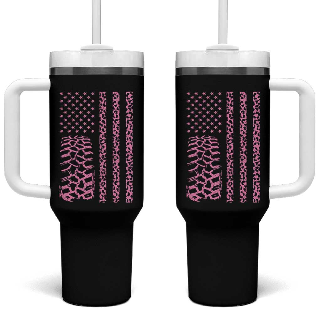 Off Road Car Wheel Pink Leopard Print American Flag Tumbler With Handle - Wonder Print Shop