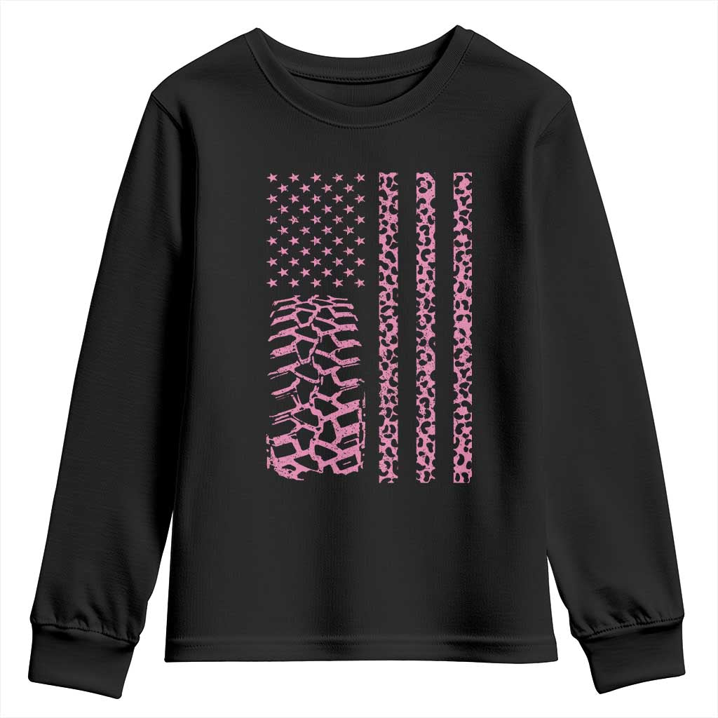 Off Road Car Wheel Pink Leopard Print American Flag Youth Sweatshirt - Wonder Print Shop