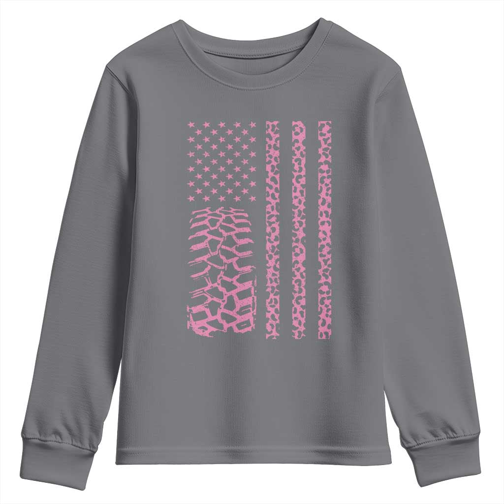 Off Road Car Wheel Pink Leopard Print American Flag Youth Sweatshirt - Wonder Print Shop