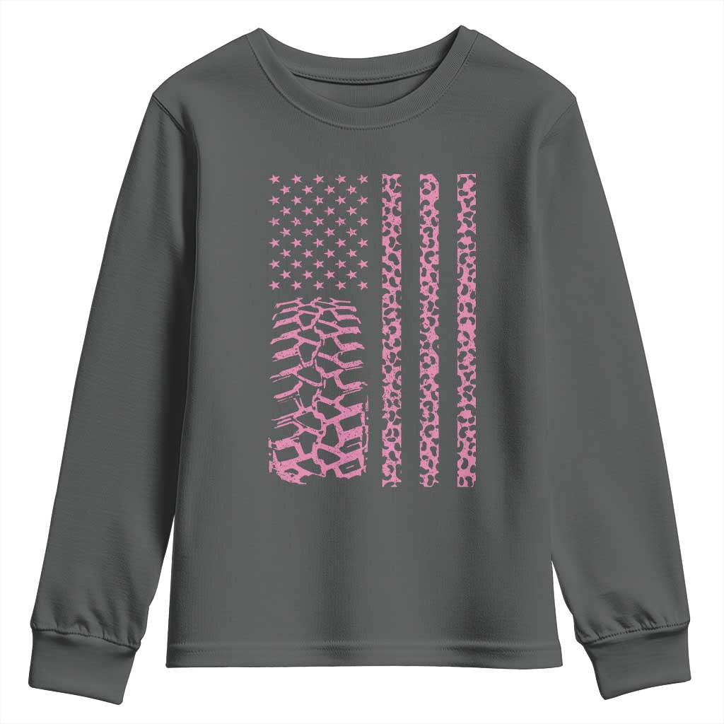 Off Road Car Wheel Pink Leopard Print American Flag Youth Sweatshirt - Wonder Print Shop