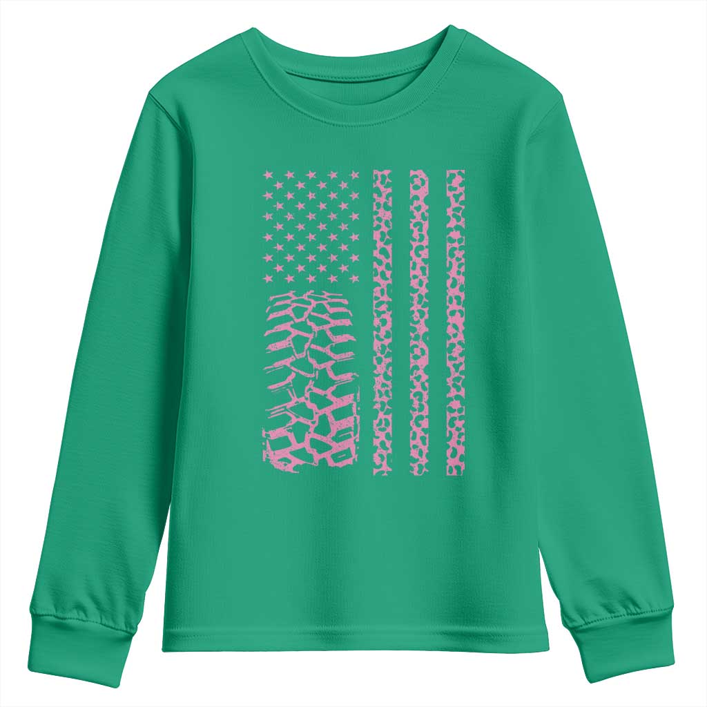 Off Road Car Wheel Pink Leopard Print American Flag Youth Sweatshirt - Wonder Print Shop