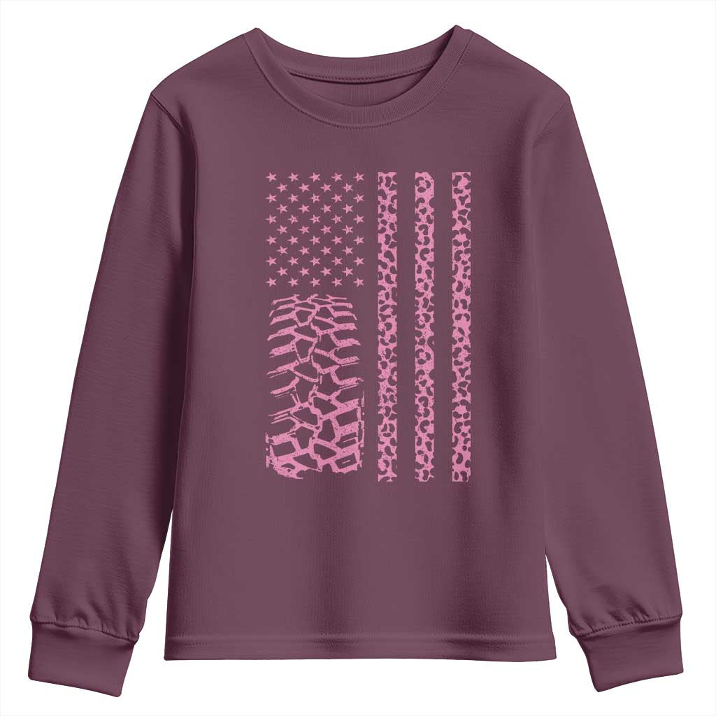Off Road Car Wheel Pink Leopard Print American Flag Youth Sweatshirt - Wonder Print Shop