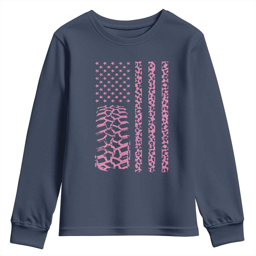 Off Road Car Wheel Pink Leopard Print American Flag Youth Sweatshirt - Wonder Print Shop