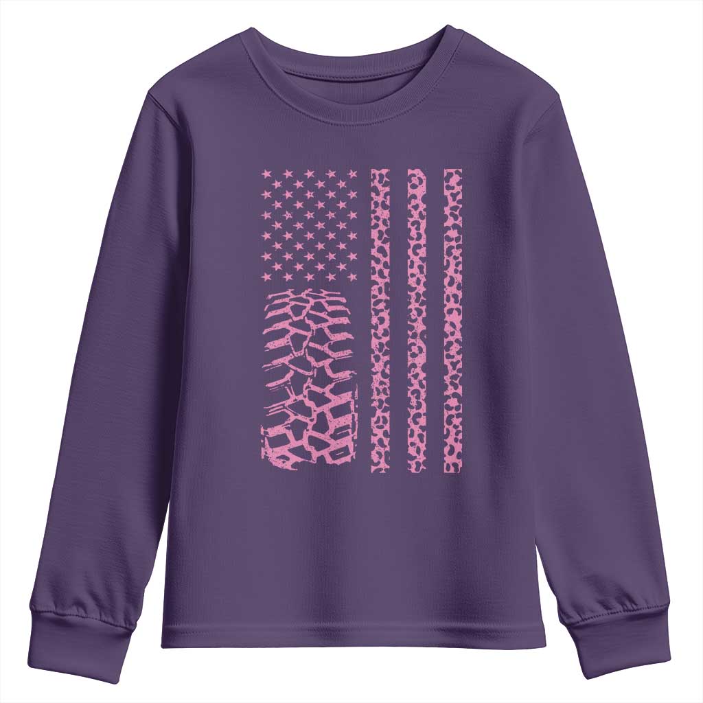 Off Road Car Wheel Pink Leopard Print American Flag Youth Sweatshirt - Wonder Print Shop