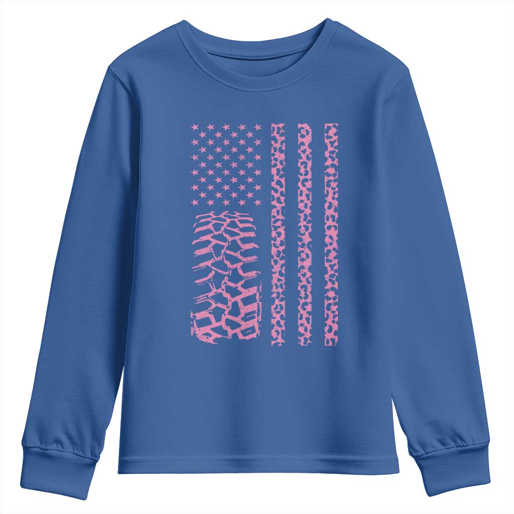 Off Road Car Wheel Pink Leopard Print American Flag Youth Sweatshirt - Wonder Print Shop