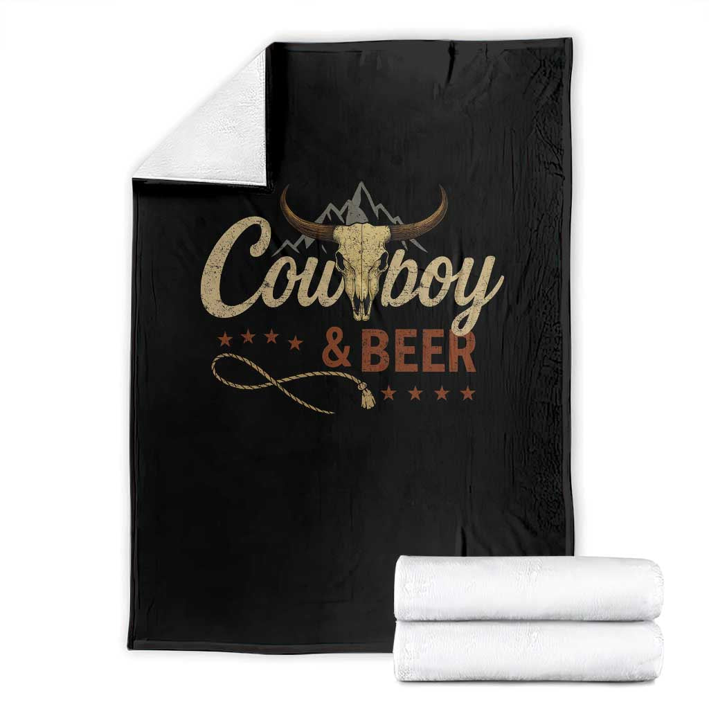 Funny Cowboy And Beer Throw Blanket Western Country Music Longhorn Skull - Wonder Print Shop