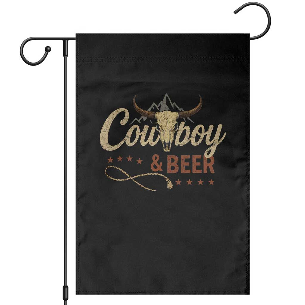 Funny Cowboy And Beer Garden Flag Western Country Music Longhorn Skull - Wonder Print Shop