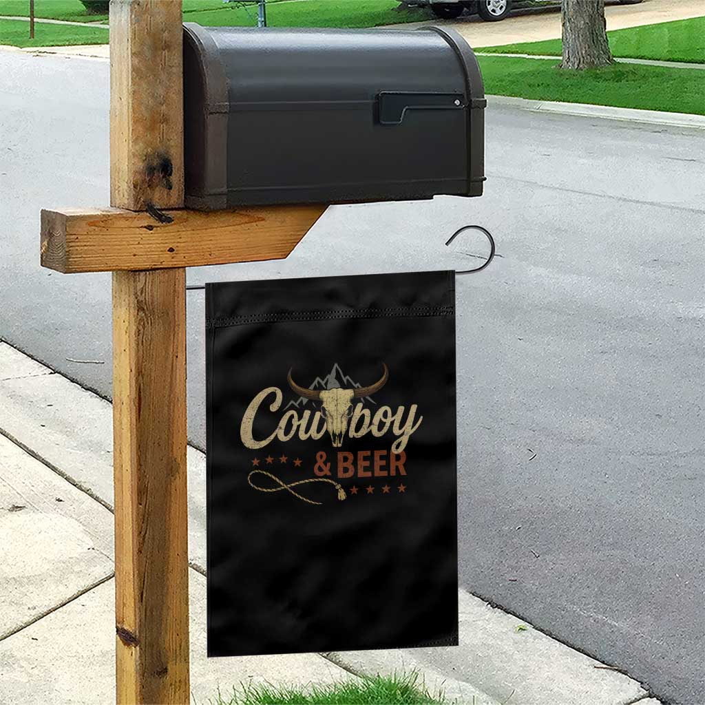 Funny Cowboy And Beer Garden Flag Western Country Music Longhorn Skull - Wonder Print Shop