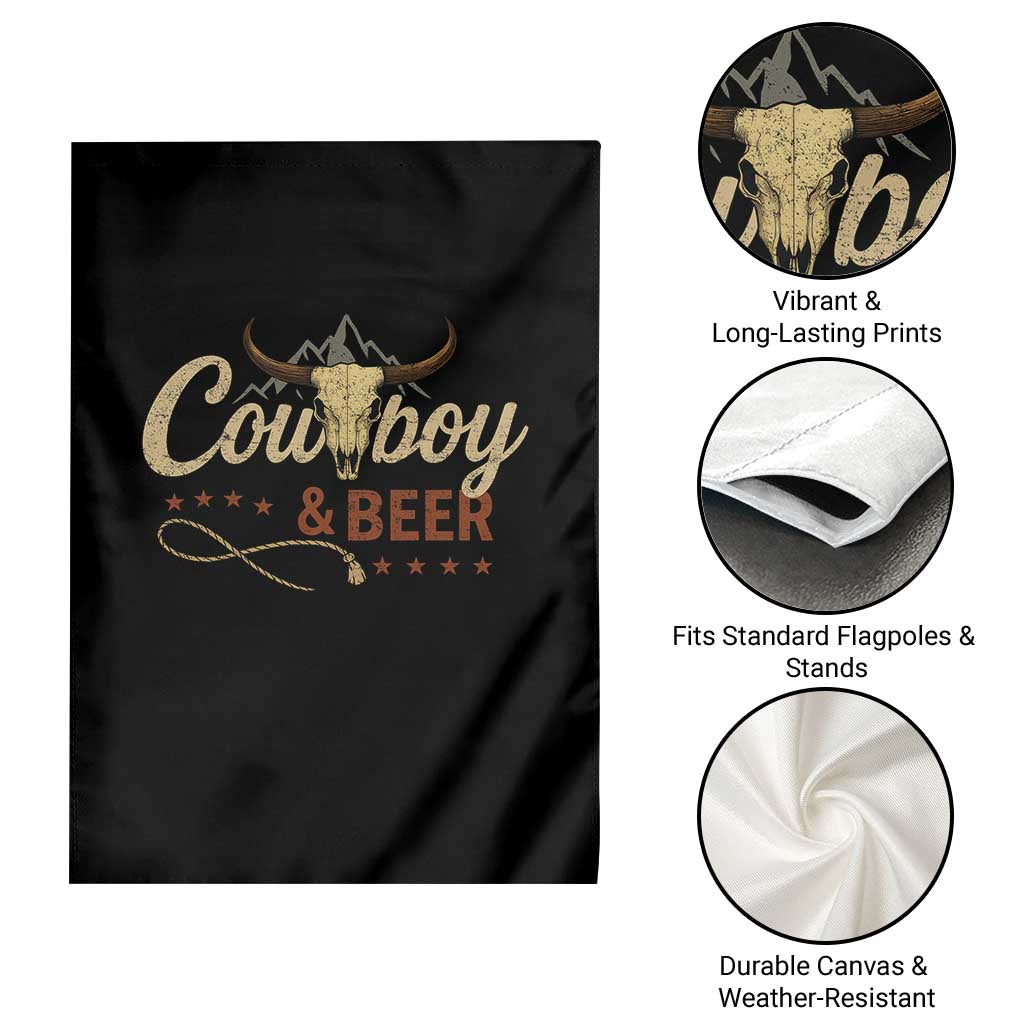 Funny Cowboy And Beer Garden Flag Western Country Music Longhorn Skull - Wonder Print Shop
