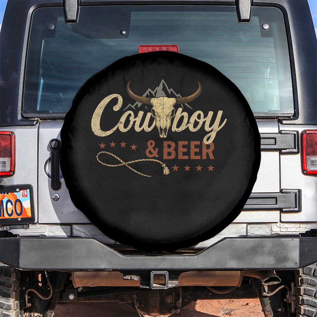 Funny Cowboy And Beer Spare Tire Cover Western Country Music Longhorn Skull - Wonder Print Shop