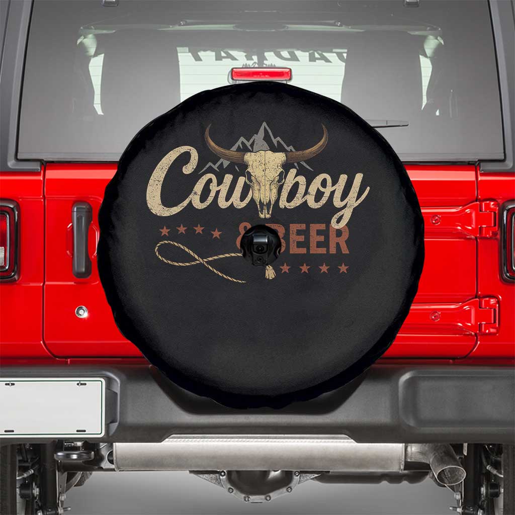 Funny Cowboy And Beer Spare Tire Cover Western Country Music Longhorn Skull - Wonder Print Shop