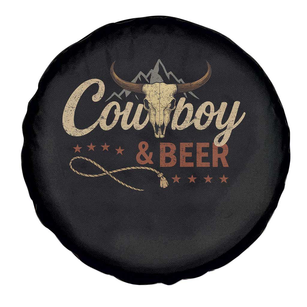 Funny Cowboy And Beer Spare Tire Cover Western Country Music Longhorn Skull - Wonder Print Shop