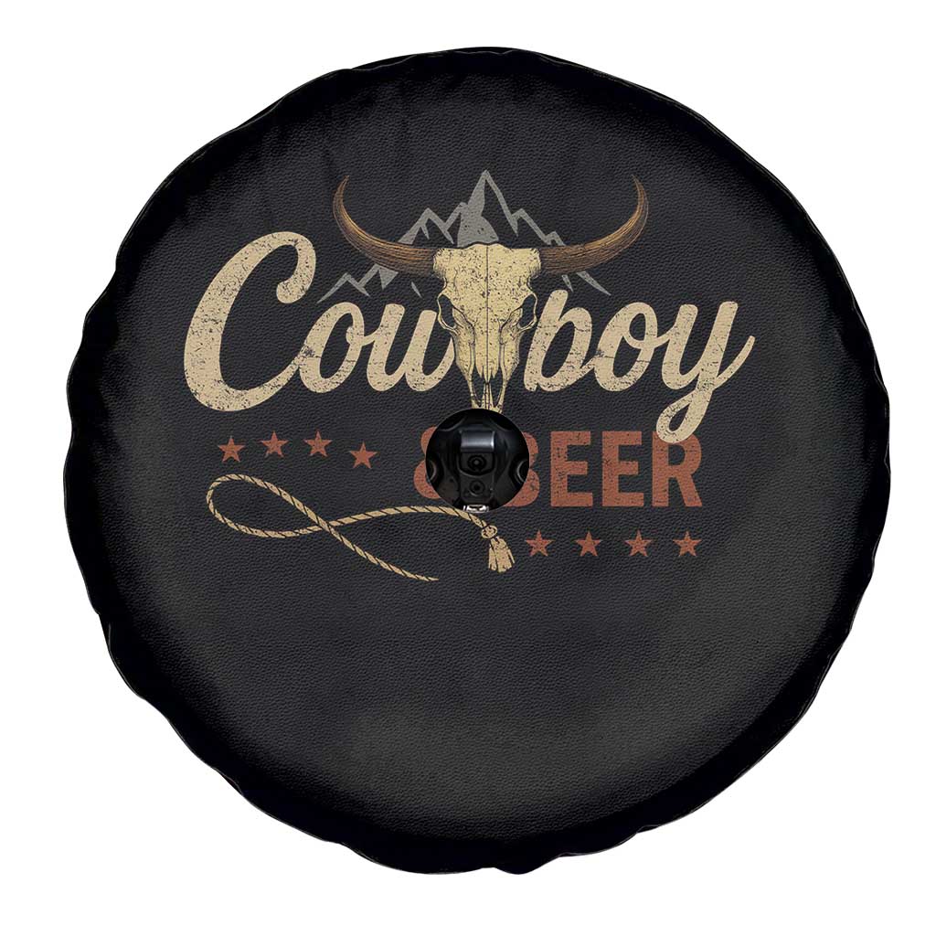 Funny Cowboy And Beer Spare Tire Cover Western Country Music Longhorn Skull - Wonder Print Shop