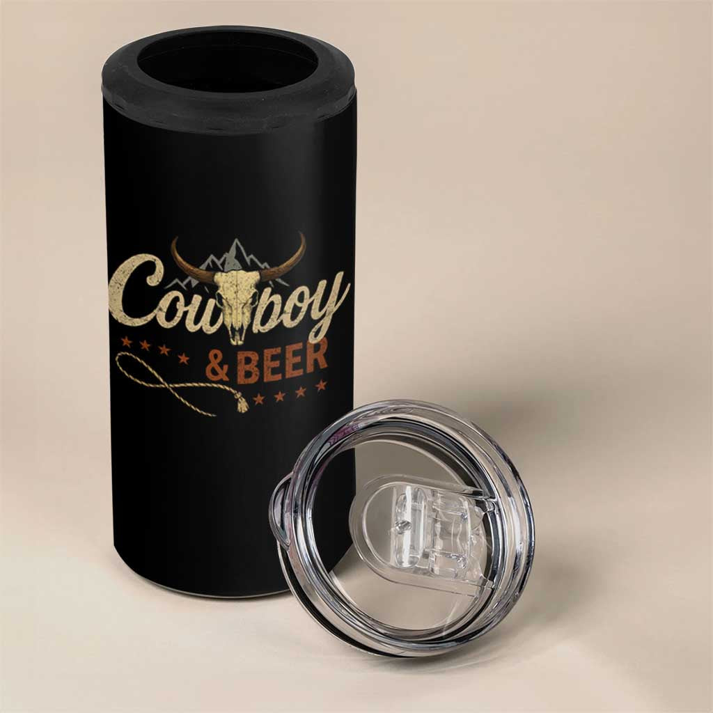 Funny Cowboy And Beer 4 in 1 Can Cooler Tumbler Western Country Music Longhorn Skull - Wonder Print Shop