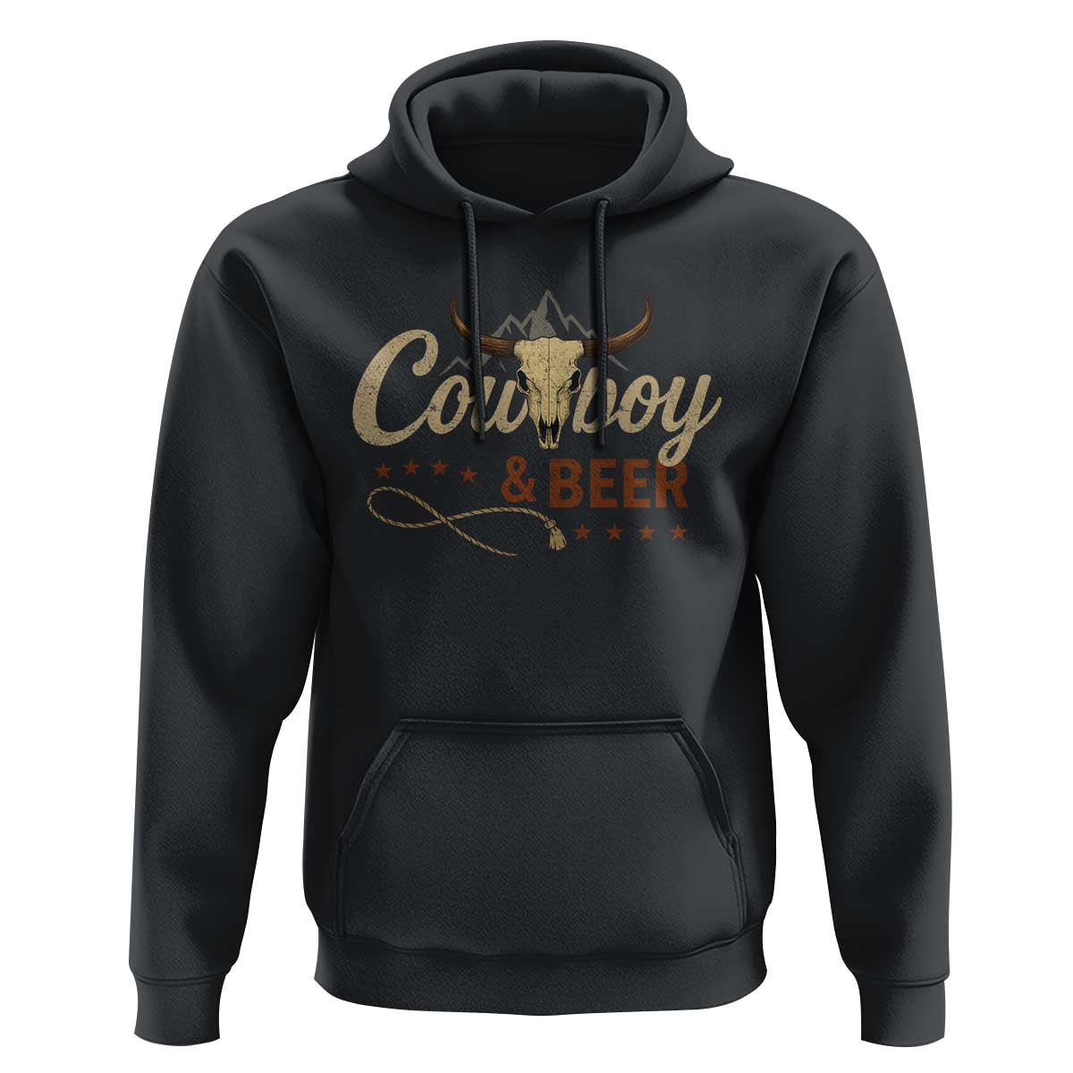 Funny Cowboy And Beer Hoodie Western Country Music Longhorn Skull - Wonder Print Shop