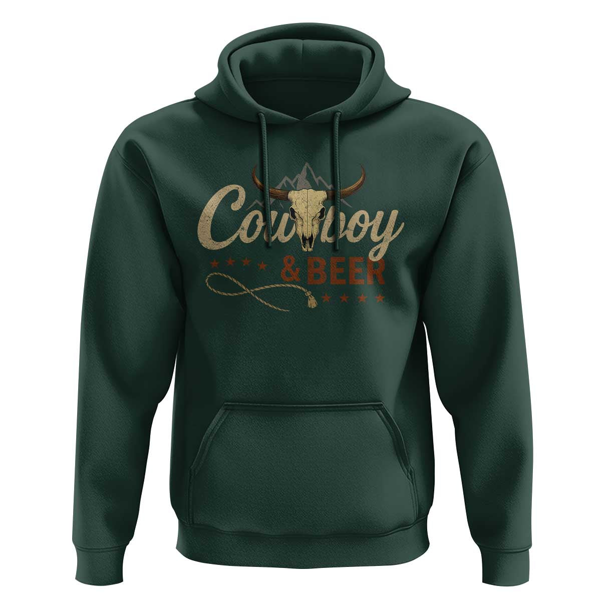 Funny Cowboy And Beer Hoodie Western Country Music Longhorn Skull - Wonder Print Shop