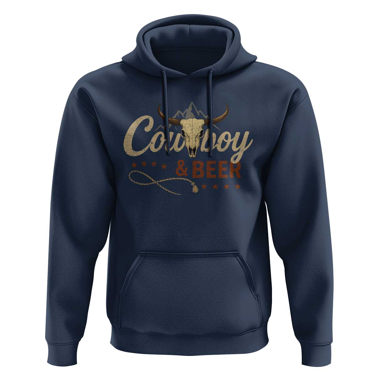 Funny Cowboy And Beer Hoodie Western Country Music Longhorn Skull - Wonder Print Shop