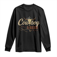Funny Cowboy And Beer Long Sleeve Shirt Western Country Music Longhorn Skull - Wonder Print Shop
