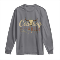 Funny Cowboy And Beer Long Sleeve Shirt Western Country Music Longhorn Skull - Wonder Print Shop
