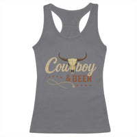 Funny Cowboy And Beer Racerback Tank Top Western Country Music Longhorn Skull - Wonder Print Shop