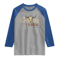 Funny Cowboy And Beer Raglan Shirt Western Country Music Longhorn Skull - Wonder Print Shop
