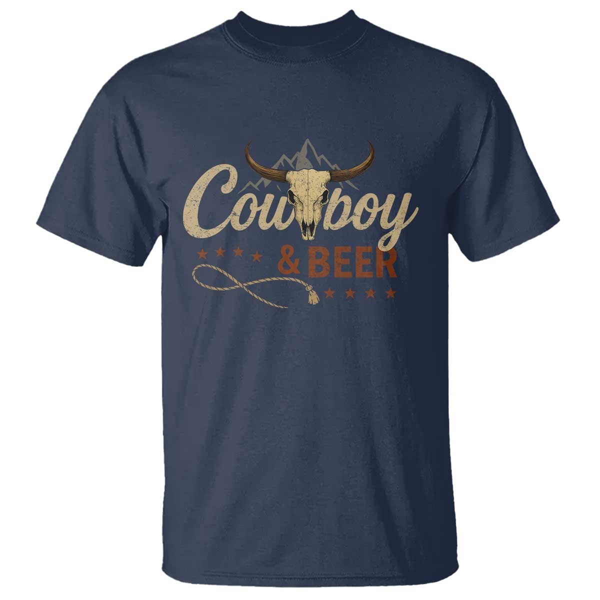 Funny Cowboy And Beer T Shirt Western Country Music Longhorn Skull - Wonder Print Shop