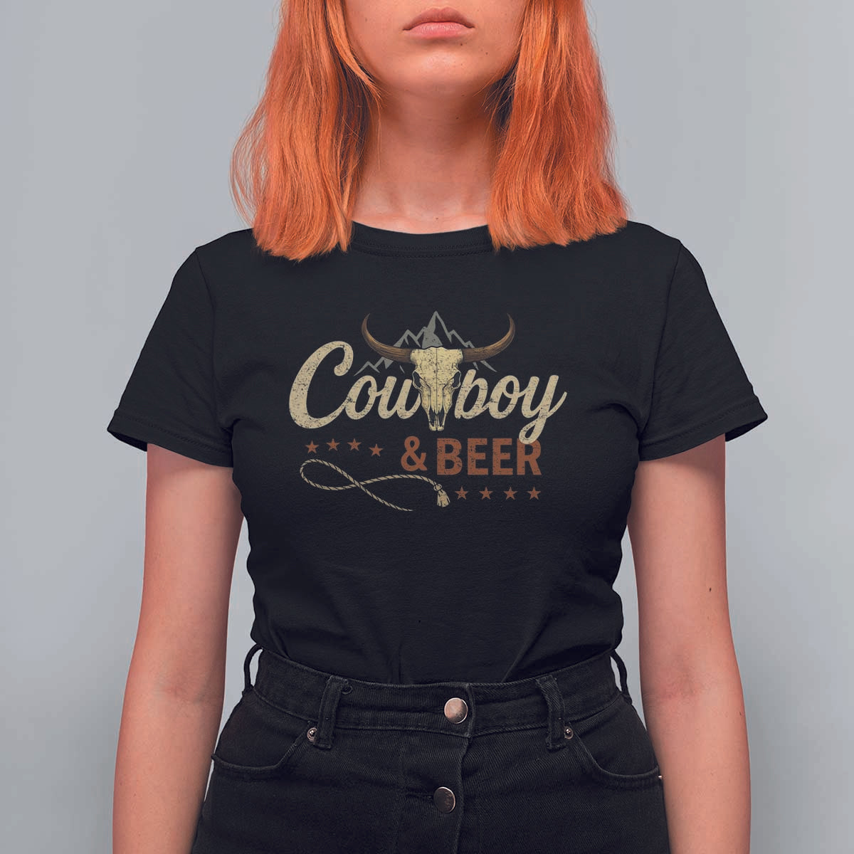 Funny Cowboy And Beer T Shirt For Women Western Country Music Longhorn Skull - Wonder Print Shop